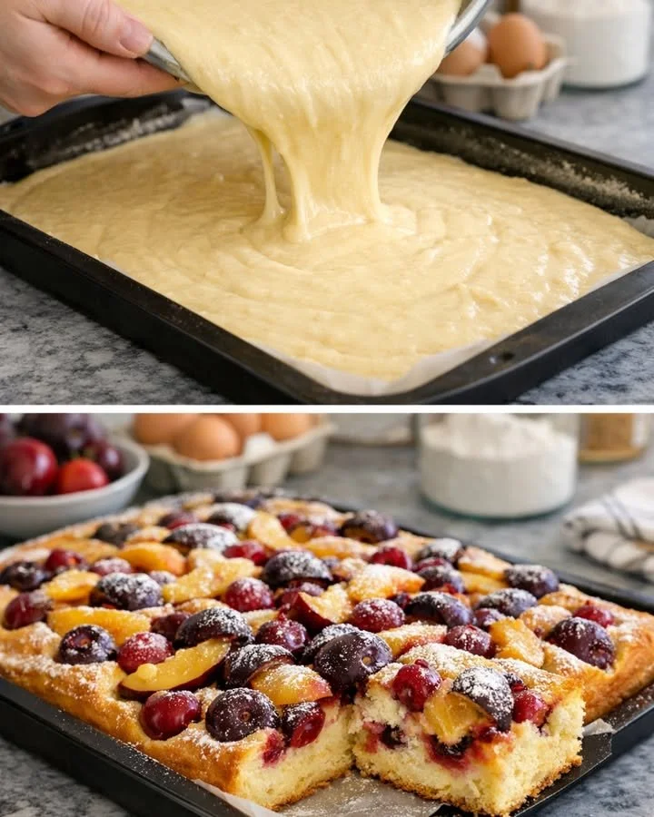 Einfacher Blechkuchen aus frischen Zutaten, perfekt für jeden Anlass.