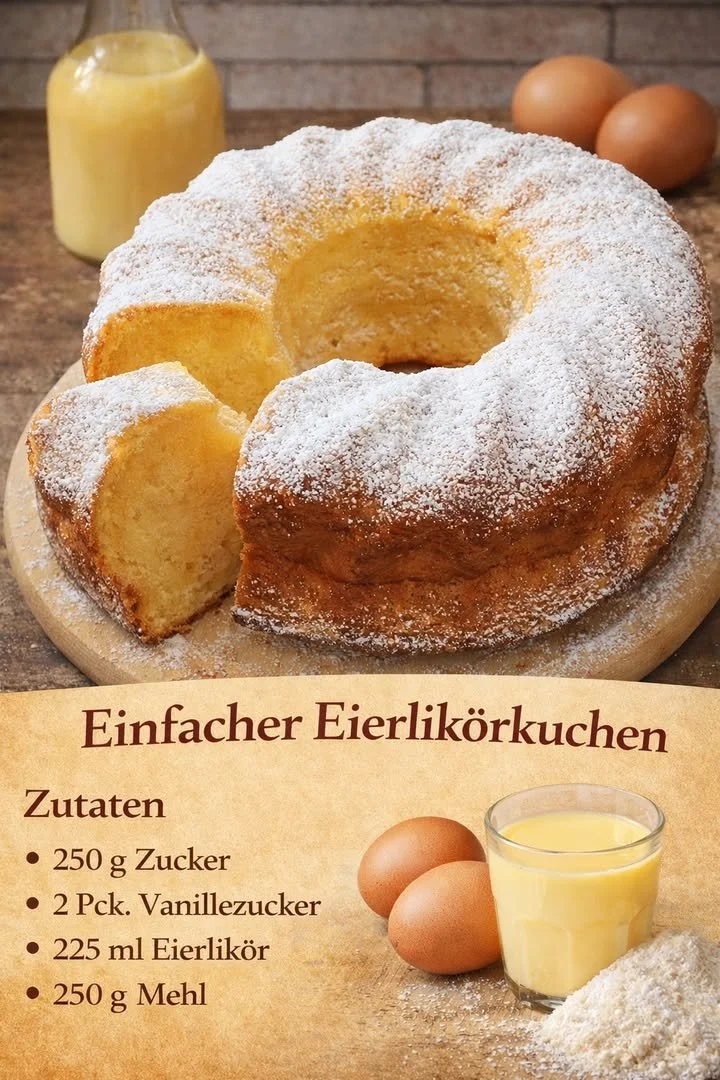 Einfacher Eierlikörkuchen mit einer zarten Textur und köstlichem Geschmack