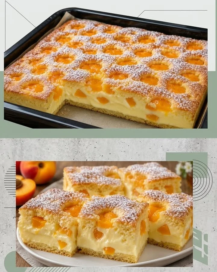 Einfacher Quark-Mandarinen-Kuchen vom Blech mit fruchtiger Mandarinenfüllung.