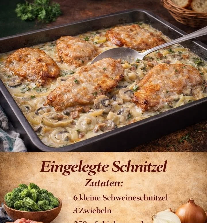Eingelegte Schnitzel auf einem Teller serviert