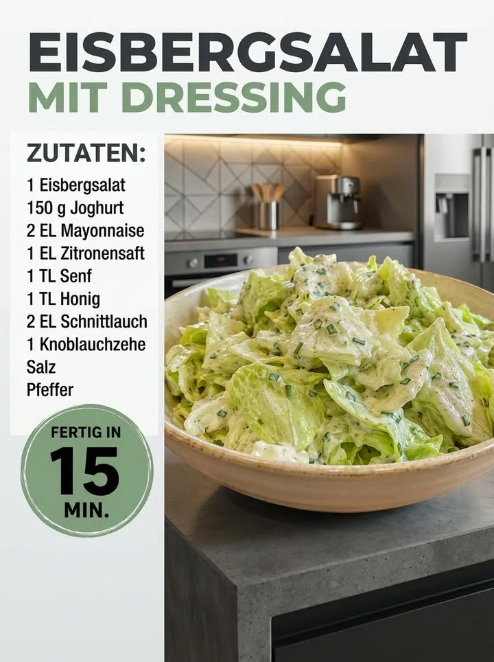 Eisbergsalat mit cremigem Dressing auf einem Teller serviert
