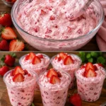 Schüssel mit Erdbeer Joghurt Traum, garniert mit frischen Erdbeeren.