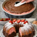 Erdbeer-Schoko-Kinderkuchen mit frischen Erdbeeren und Schokoladenglasur