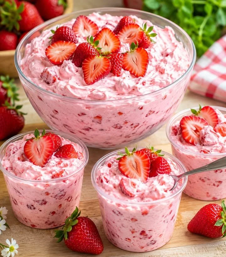 Leckeres Erdbeerwolke Dessert mit frischen Erdbeeren und Sahne