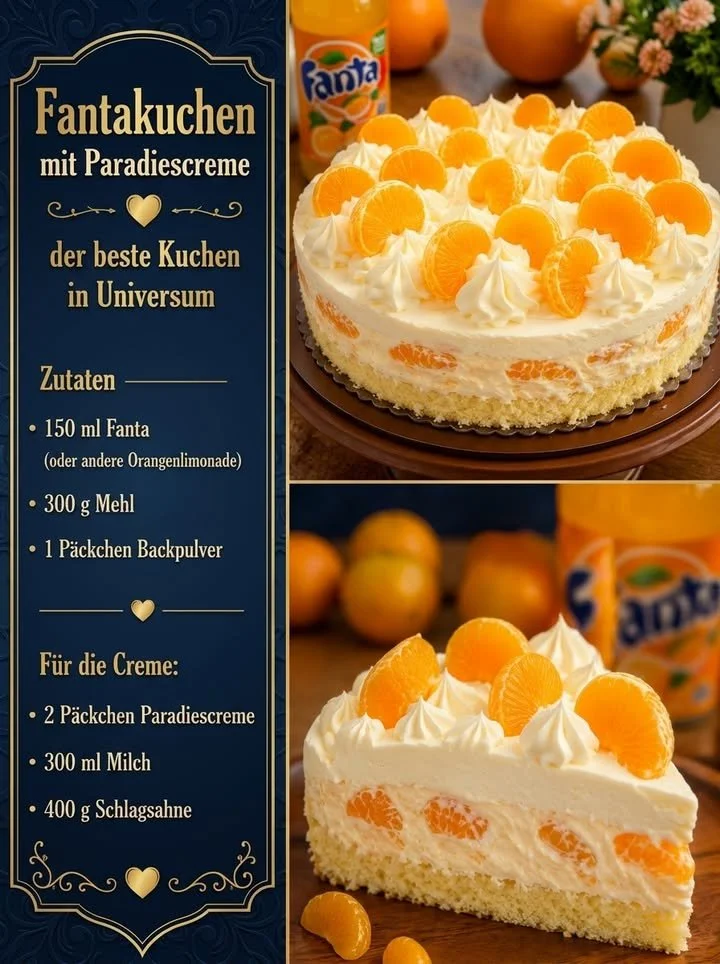 Fanta-Cake mit cremiger Paradiescreme auf einem Teller