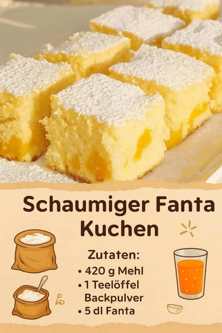 Fanta-Kuchen mit leuchtenden Farben und fruchtigem Geschmack auf einem Teller
