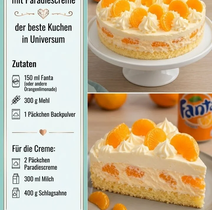 Fantakuchen mit Paradiescreme auf einem Teller