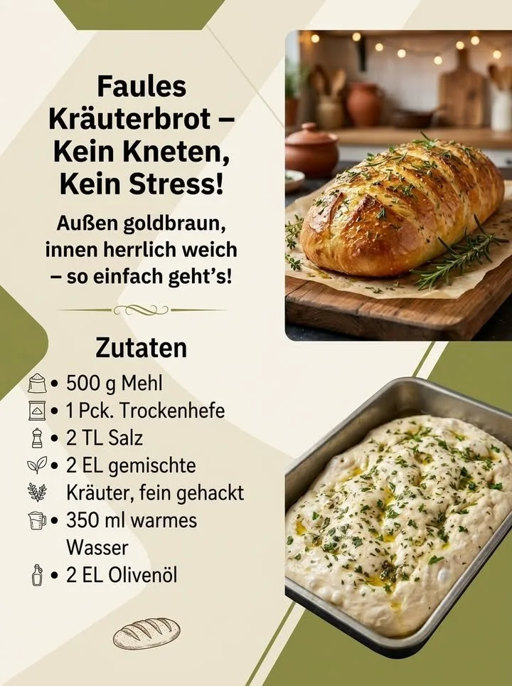 Faules Kräuterbrot mit frischen Kräutern auf einem Holzbrett