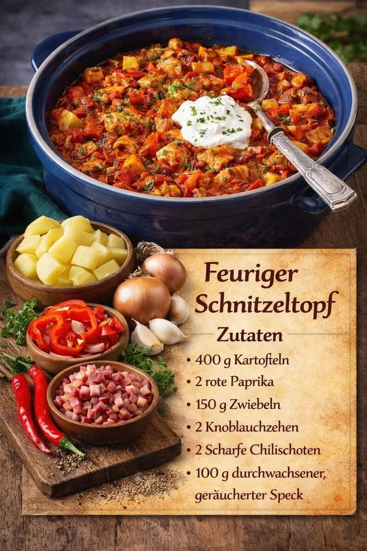 Feuriger Schnitzeltopf mit zarten Schnitzeln und würzigen Zutaten