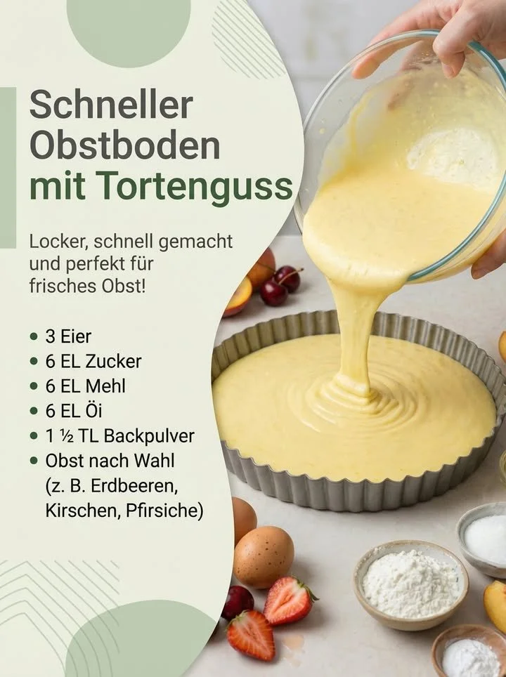 Flinker Früchtekuchen mit Götterspeise auf einem dekorativen Teller.