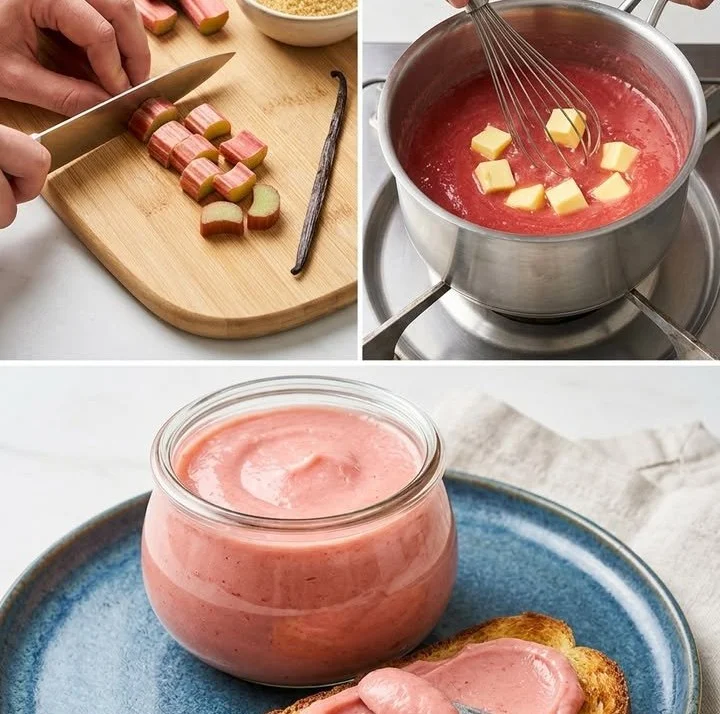 Französische Rhabarberbutter in einer dekorativen Schale