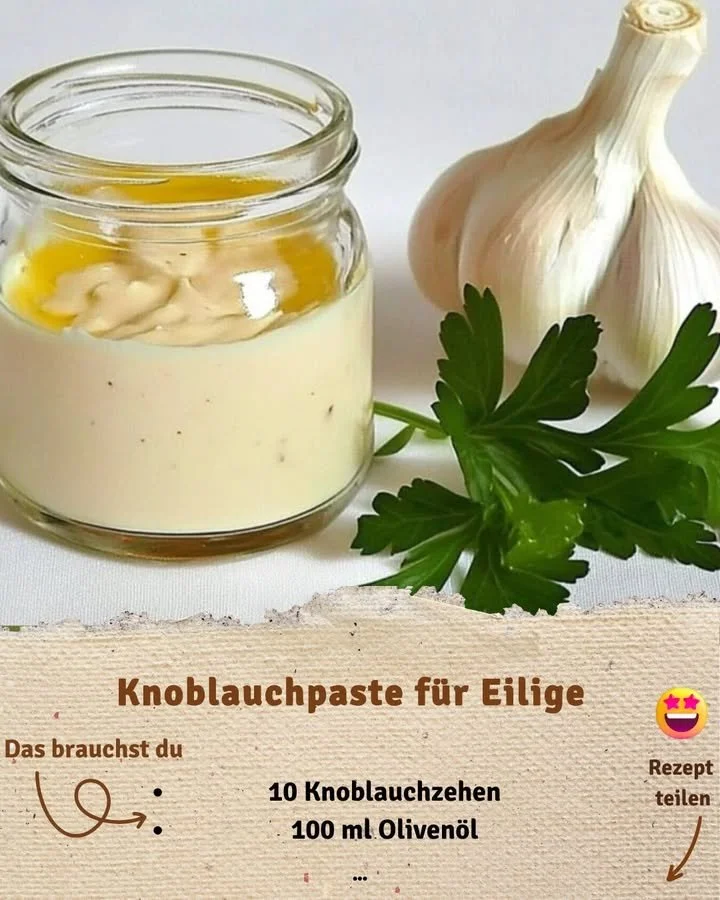 Zubereitung von Knoblauchpaste für eine schnelle Kochlösung.