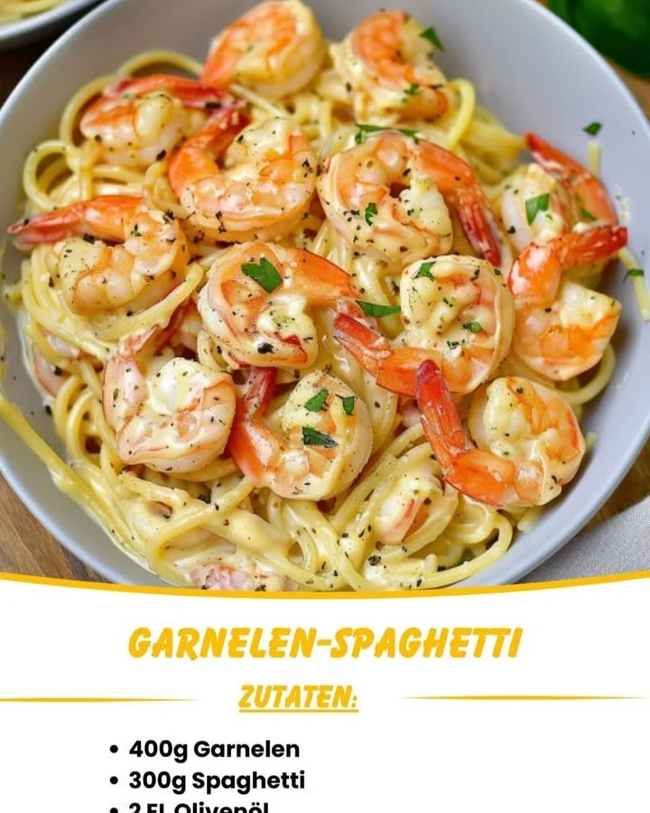 Garnelen-Spaghetti in köstlicher Knoblauch-Frischkäsesauce
