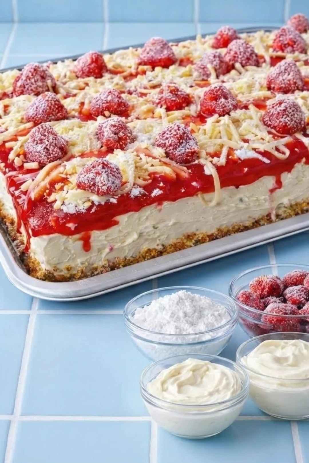 Gefährlicher Spaghettieis-Blechkuchen - kreatives Dessert, außergewöhnliche Form