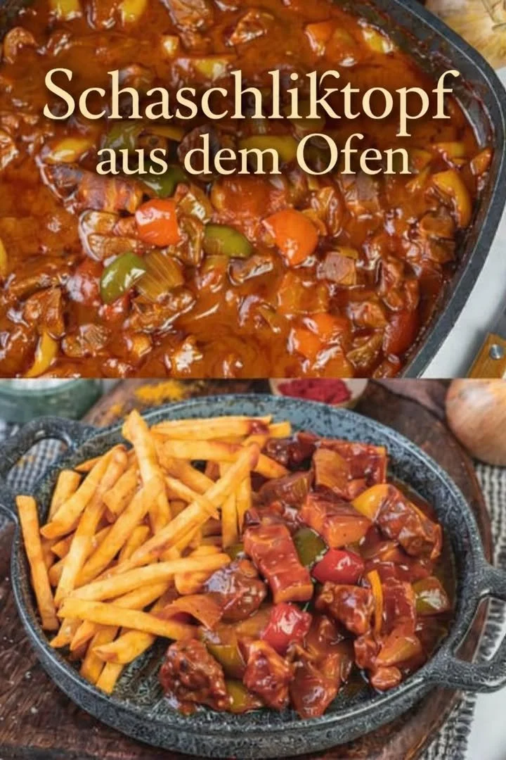 Geschmortes Fleisch mit Paprika serviert in einem eleganten Gericht