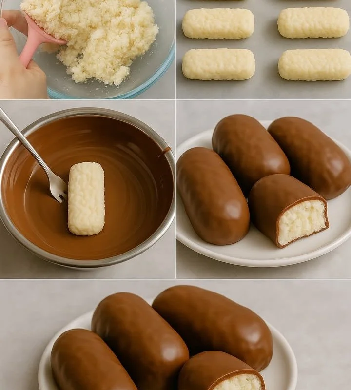 Gesunde Kokosriegel mit 3 Zutaten auf einem weißen Teller.