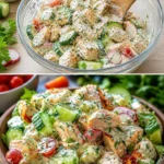 Griechischer Hähnchen Tzatziki Salat mit frischem Gemüse und Joghurtsoße