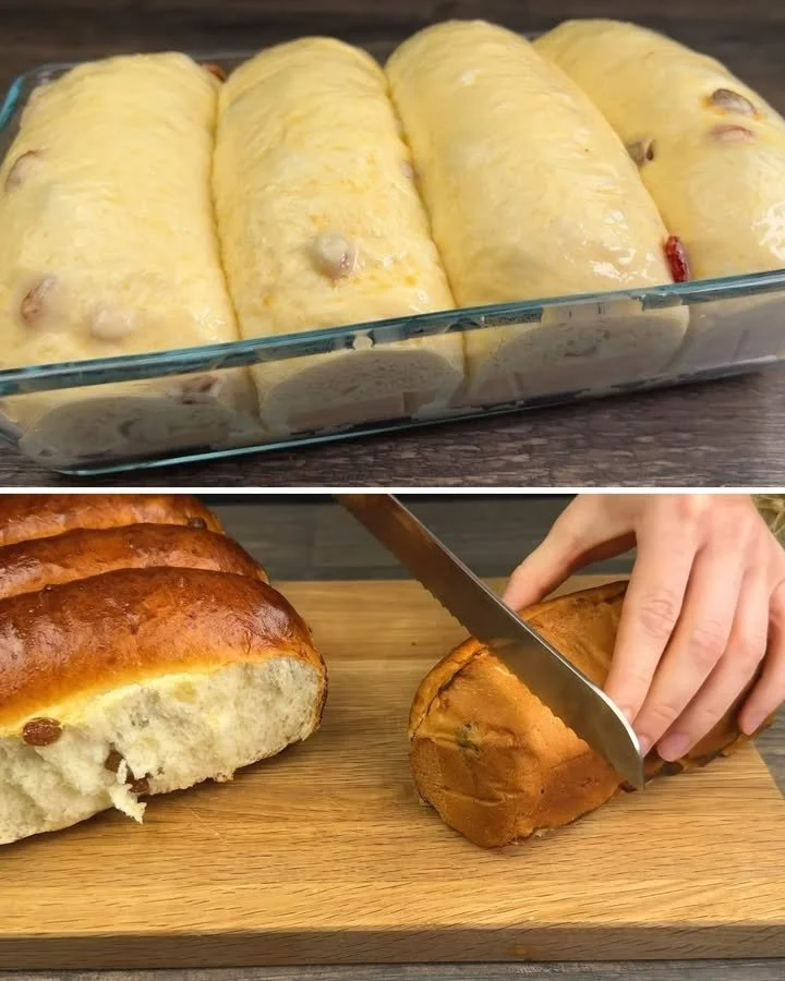 Fluffiges Rosinenbrot nach Großmutters Rezept, frisch gebacken und goldbraun.
