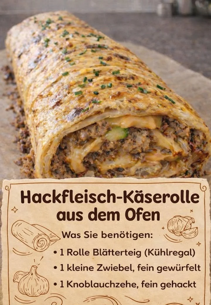 Leckere Hackfleisch-Käserolle frisch aus dem Ofen
