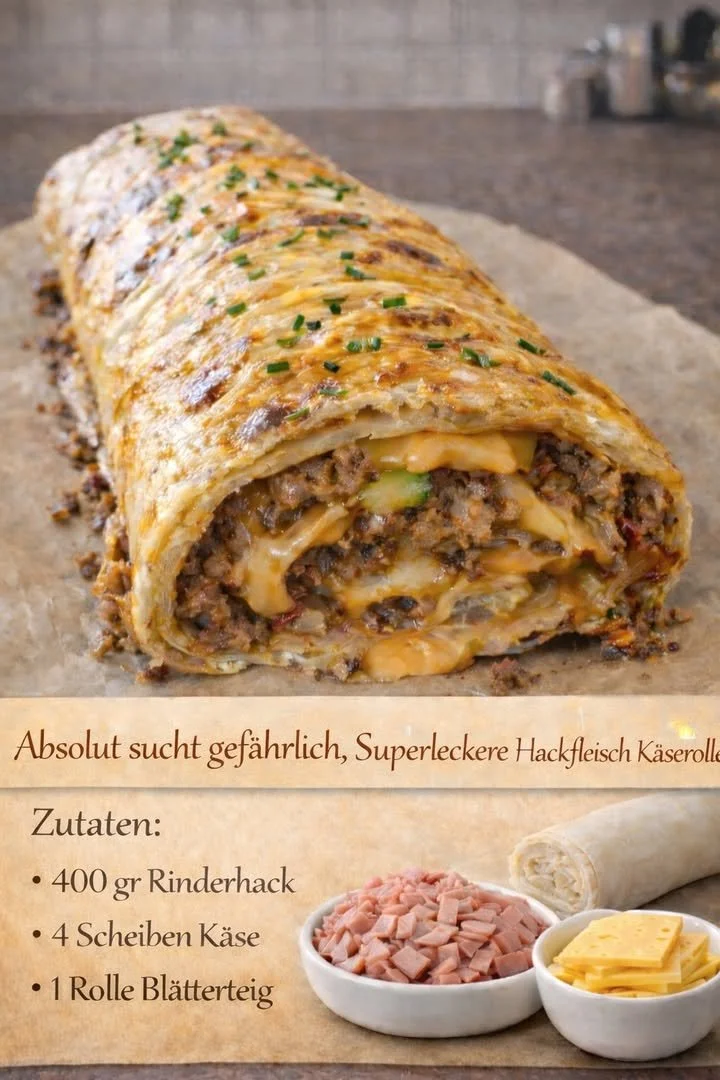 Leckere Hackfleisch-Käserolle frisch aus dem Ofen serviert