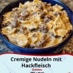 Schüssel mit Hackfleisch und Schleifennudeln, ein köstliches Gericht.