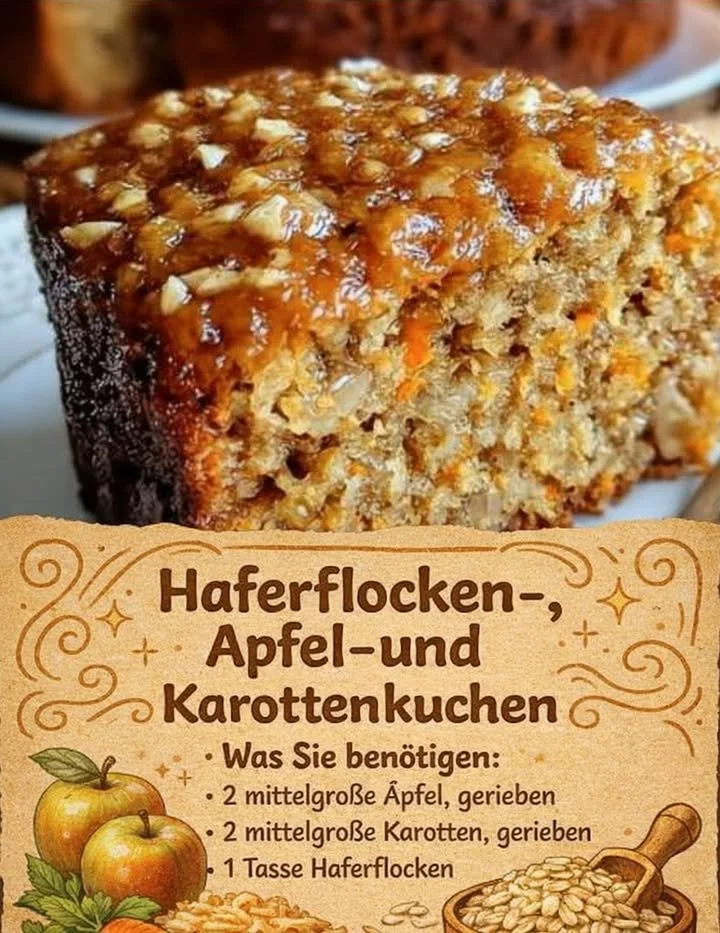 Leckerer Haferflocken-, Apfel- und Karottenkuchen auf einem Teller