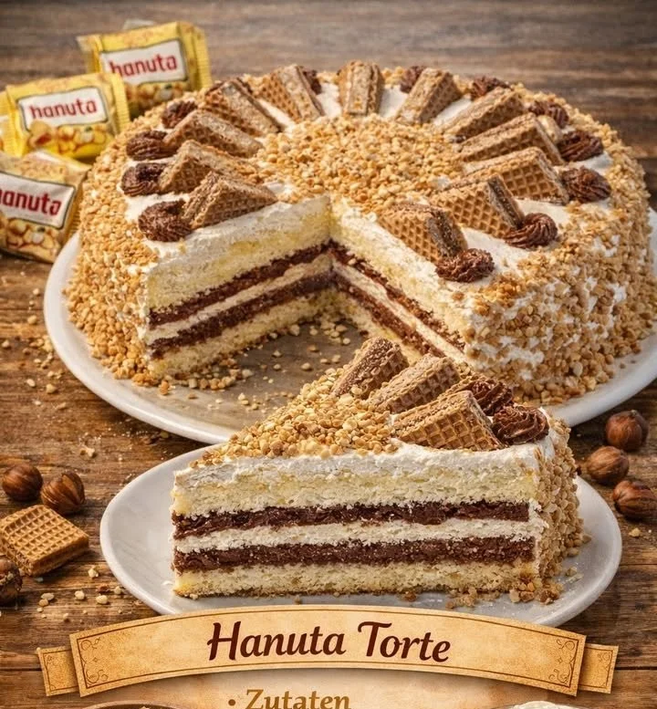 Leckere Hanuta Torte mit cremiger Schokoladen-Crème und Haselnüssen