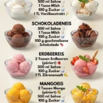 Hausgemachtes Eiscreme Quartett mit verschiedenen köstlichen Sorten
