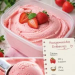 Delicious hausgemachtes Erdbeereis mit frischen Erdbeeren