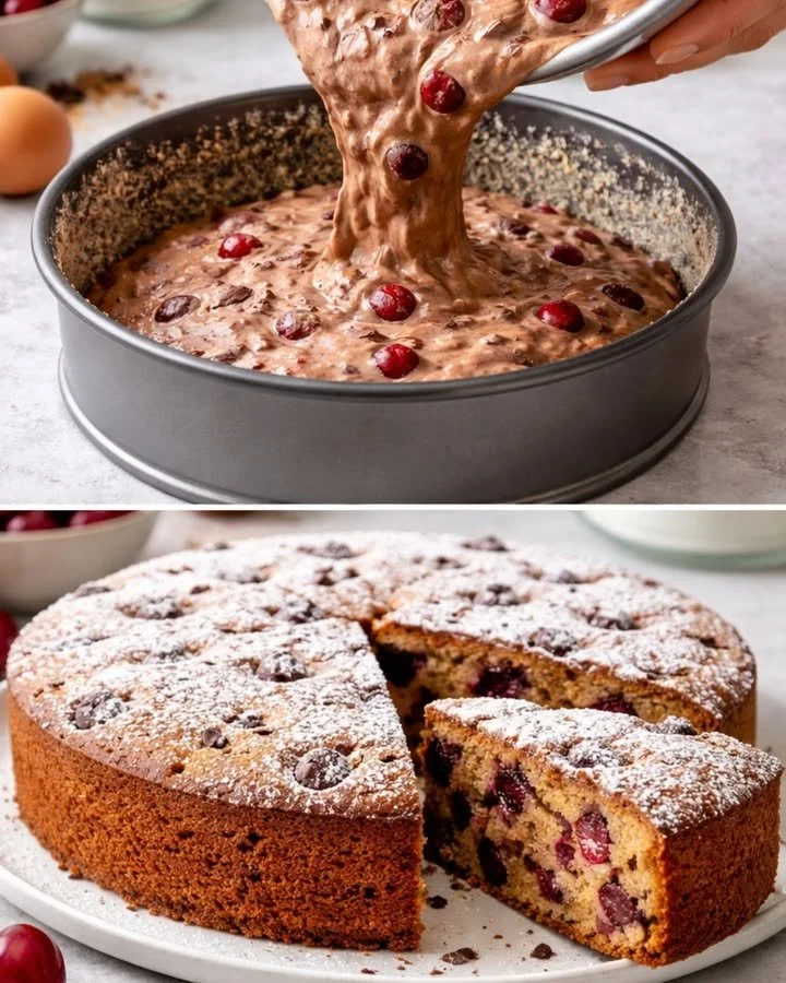 Rezept für Hermann Schoko Kirsch Kuchen mit Schokolade und Kirschen.