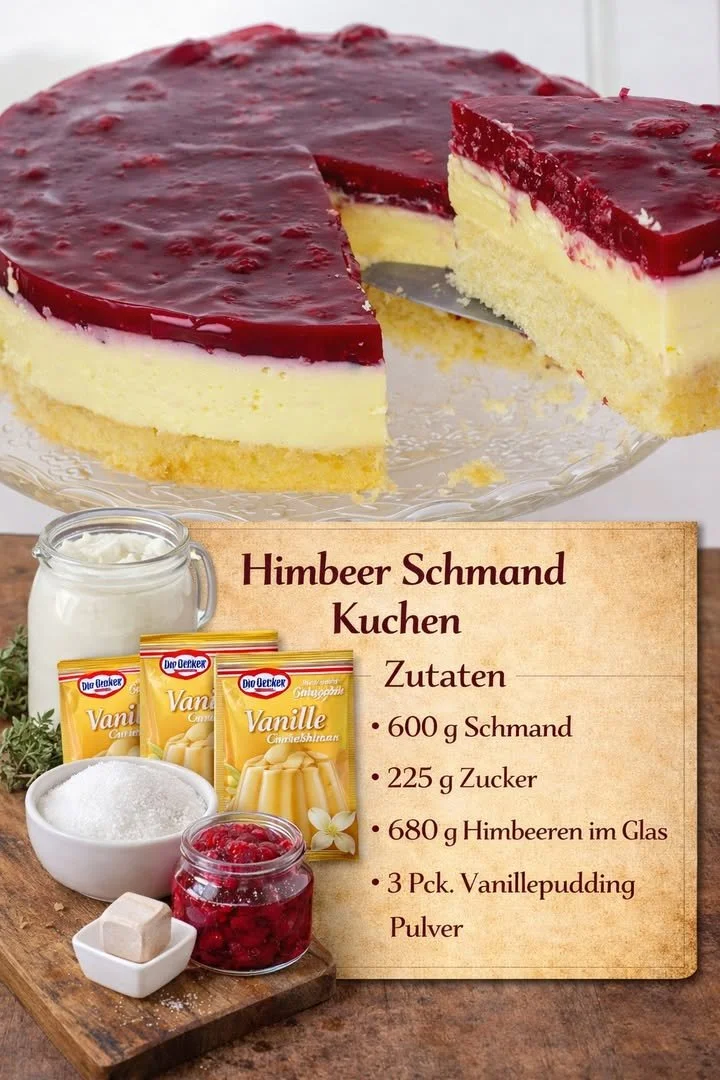 Himbeer Schmand Kuchen mit saftigen Himbeeren und cremigem Schmand-Topping