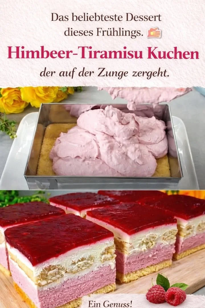 Himbeer-Tiramisu-Kuchen mit frischen Himbeeren und mascarpone