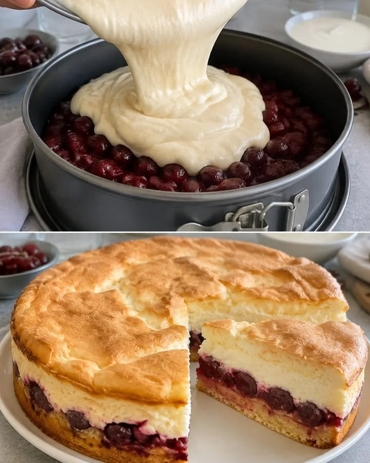 Himmlischer Sauerkirschkuchen mit saftigen Sauerkirschen auf einem Teller
