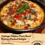 Hüttenkäse-Pizza-Schüssel mit frischen Zutaten und köstlichem Belag