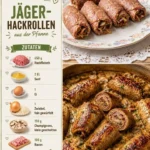Leckere Jäger-Hackrollen auf einem Teller serviert