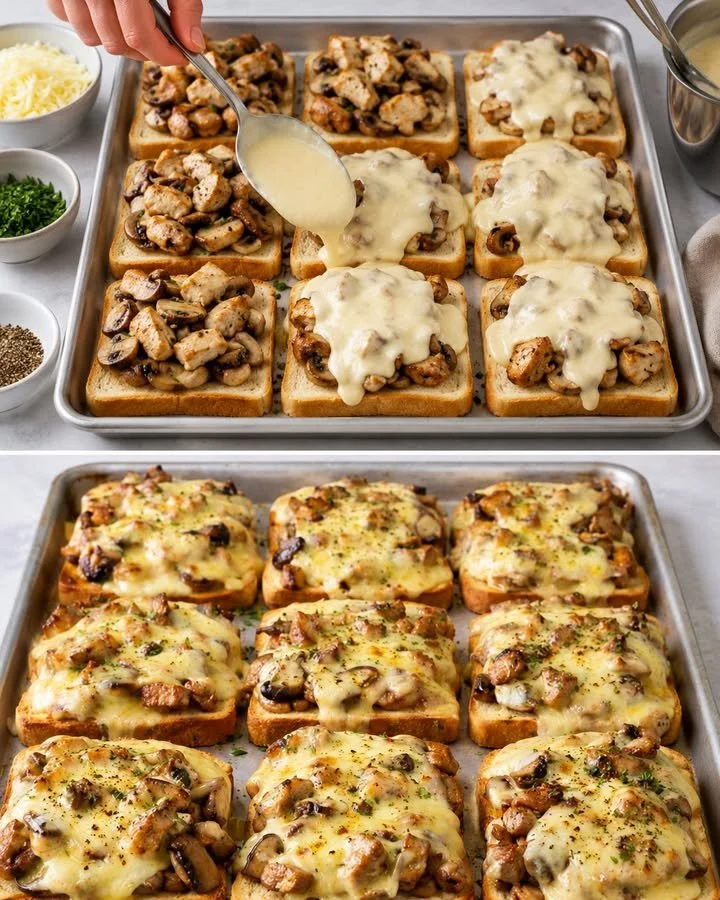 Jägertoast mit Käse überbacken – köstliches Gericht auf einem Teller.