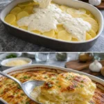 Leckeres Kartoffelgratin aus frisch geschichteten Kartoffeln und Käse.