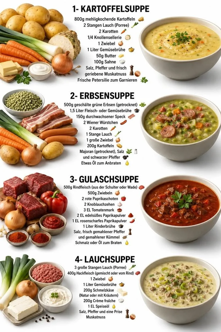 Schüssel mit leckerer Kartoffelsuppe, garniert mit frischen Kräutern.