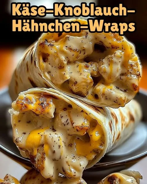 Käse-Knoblauch-Hähnchen-Wraps mit frischen Zutaten auf einem Teller