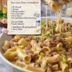 Käse Lauch Pasta mit Hackfleisch in einer servierfertigen Schüssel