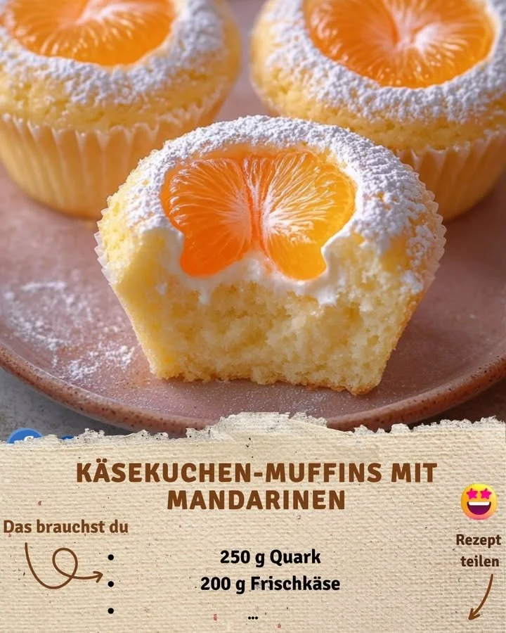 Käsekuchen-Muffins mit Mandarinen auf einem Teller