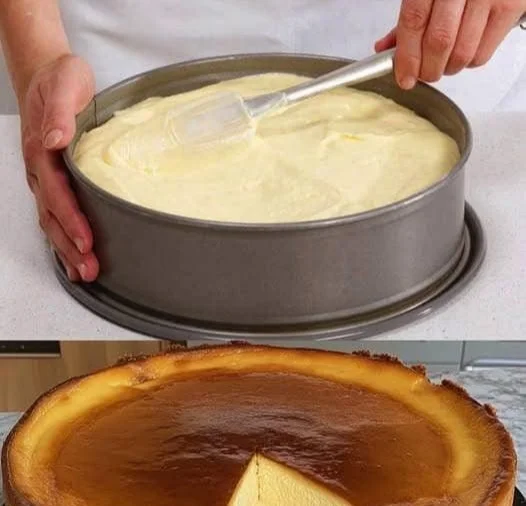 Käsekuchen ohne Boden - cremiger Käsekuchen auf einem Teller serviert