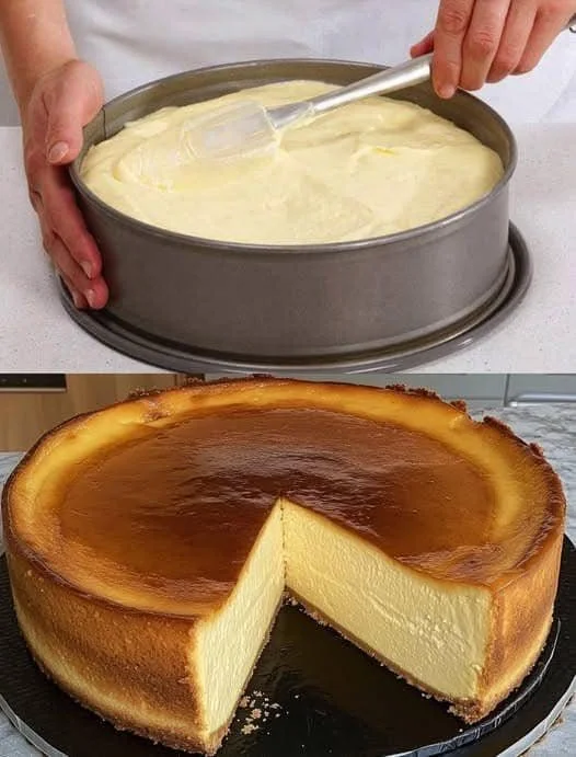 Käsekuchen ohne Boden auf einem weißen Teller, frisch gebacken und verziert