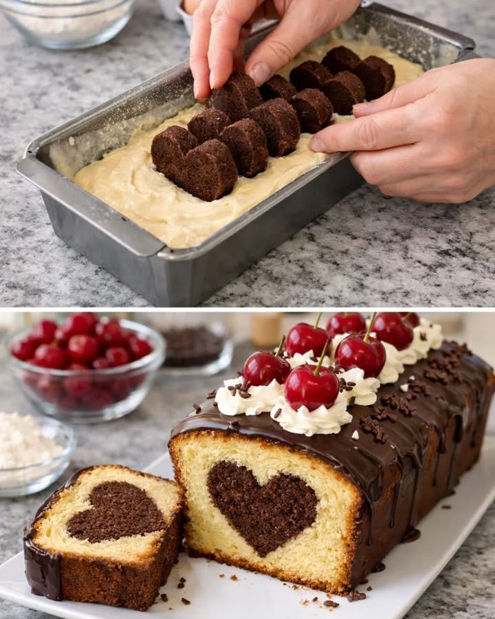 Kastenkuchen mit Herz in der Mitte, ideal für besondere Anlässe