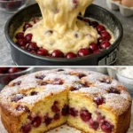 Saftiger Kirsch Rührkuchen auf einem Kuchenteller
