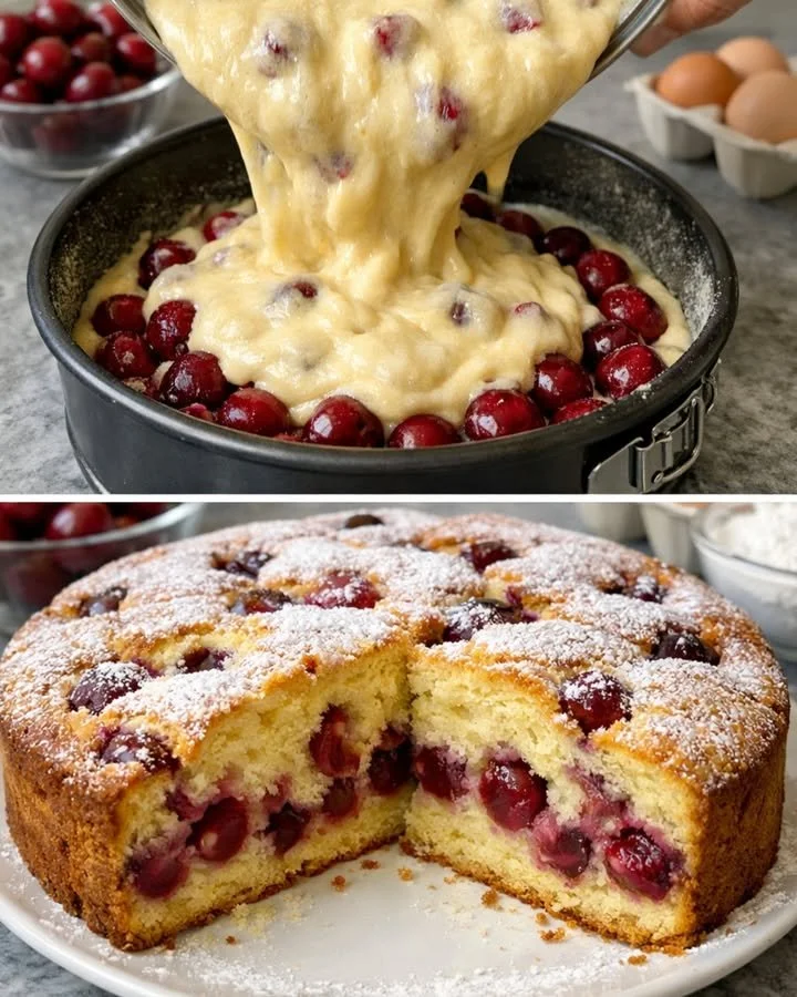 Saftiger Kirsch Rührkuchen auf einem Kuchenteller