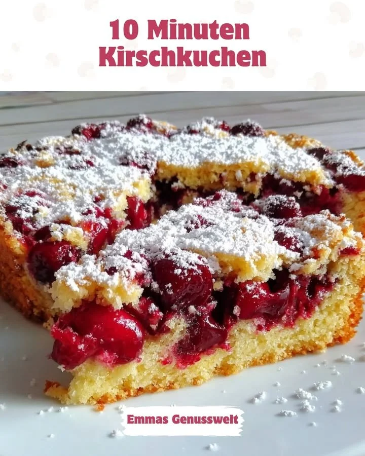 Ein frisch gebackener Kirschkuchen mit saftigen Kirschen und einem goldbraunen Teig.