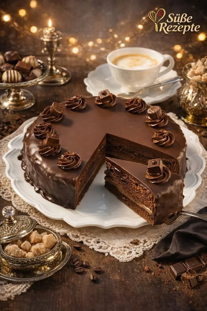 Klassische Wiener Kaffee-Torte auf einem dekorativen Teller