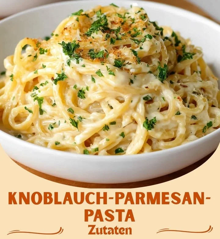 Knoblauch-Parmesan-Pasta mit frischen Kräutern und Parmesan
