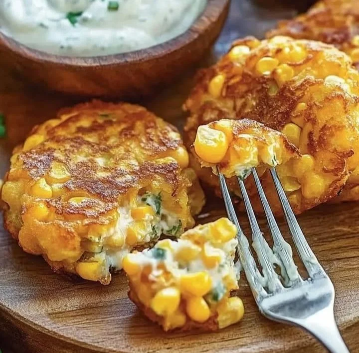 Delicious homemade Maispuffer served on a plate with fresh herbs.